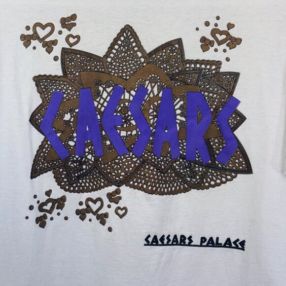 CAESARS Vintage Short Sleeve T-Shirt Unisex One Size White Cotton Graphic Design - Picture 3 of 11
